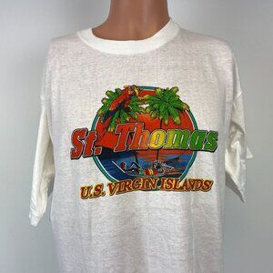 Vintage 90s St Thomas Virgin Islands T Shirt Mens Size XL White Parrot Palm Tree